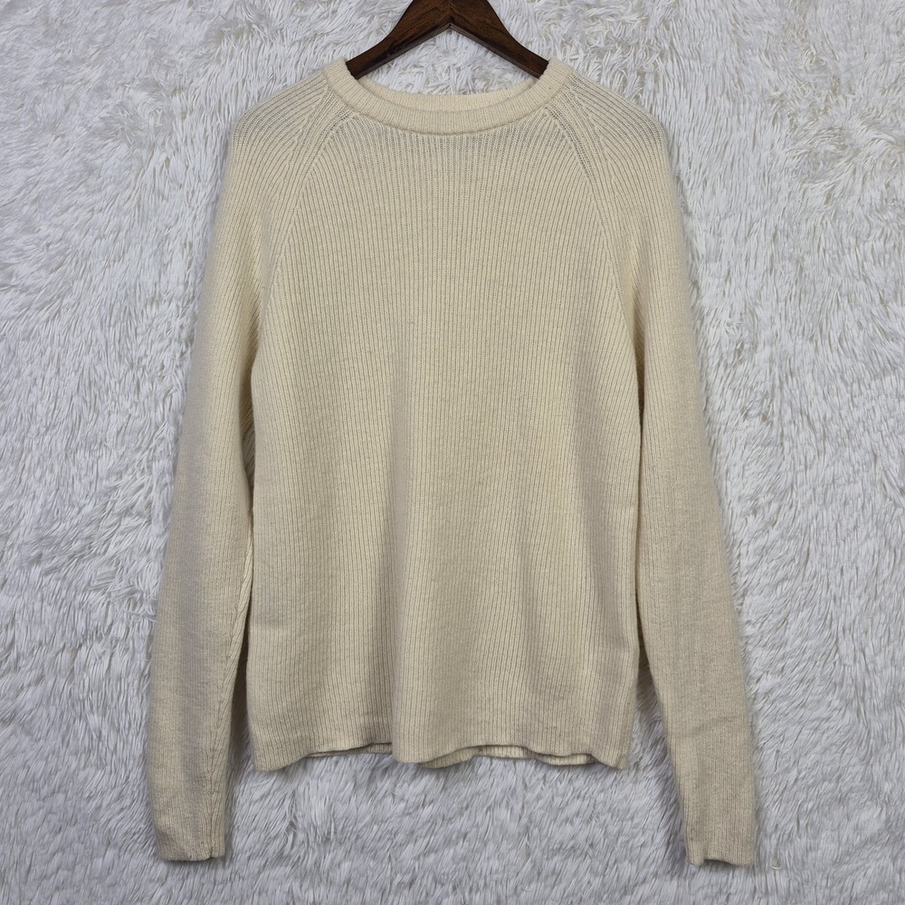 Kin John Lewis Mens‎ Cream Lambswool Blend Ribbed Crew Neck Raglan Sweater Small